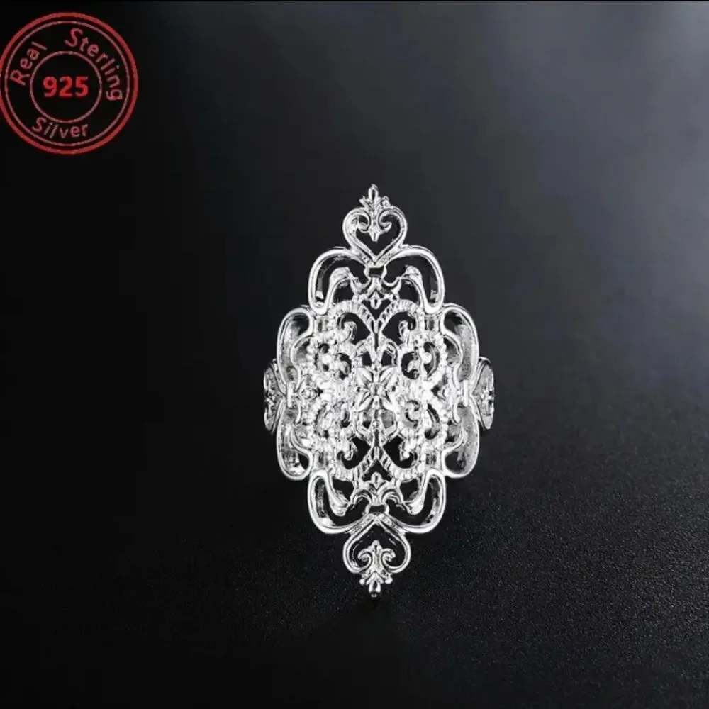 Women's Elegant Silver Filigree Ring Sz 9